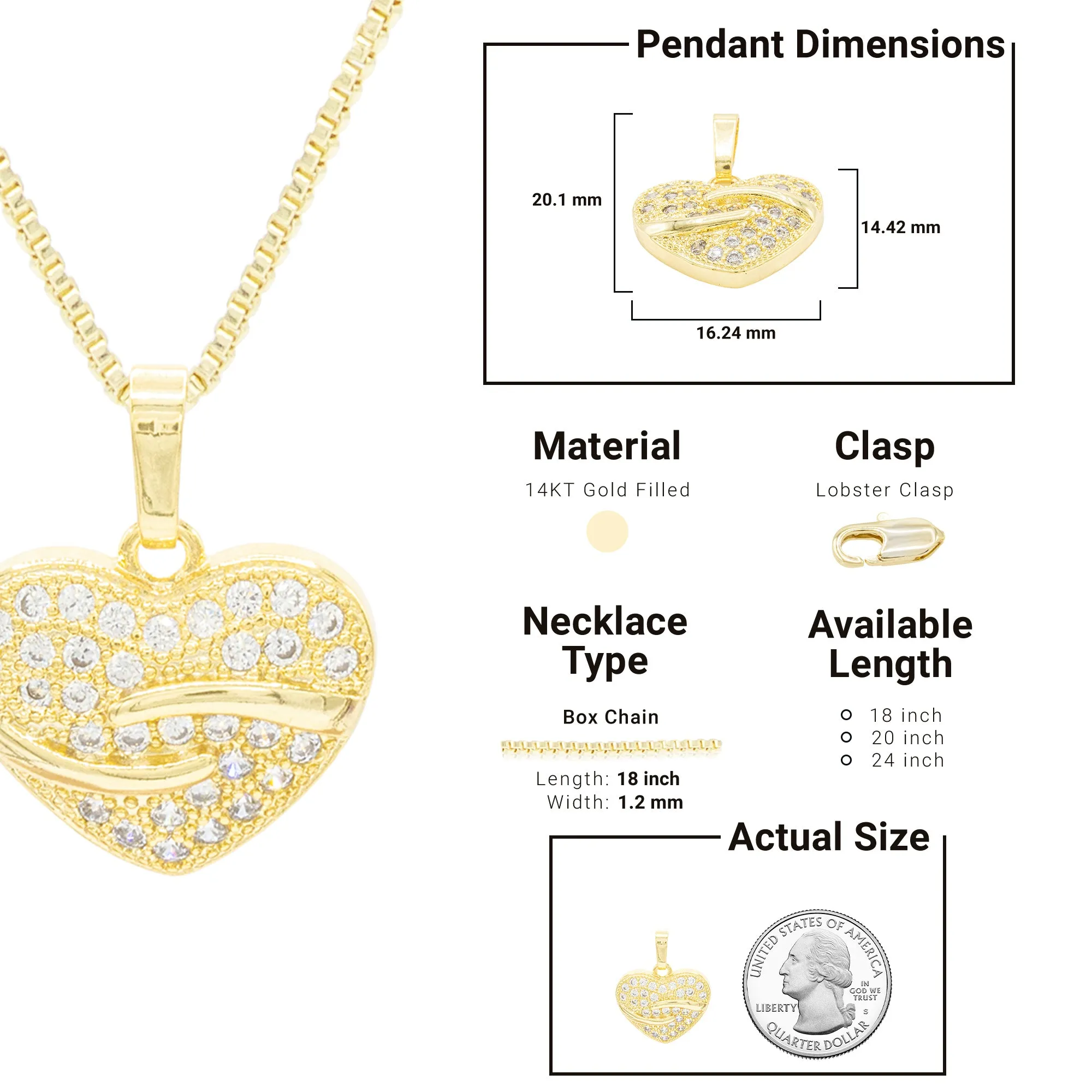 Cubic Zirconia 14K Gold Filled Heart Pendant Necklace Set