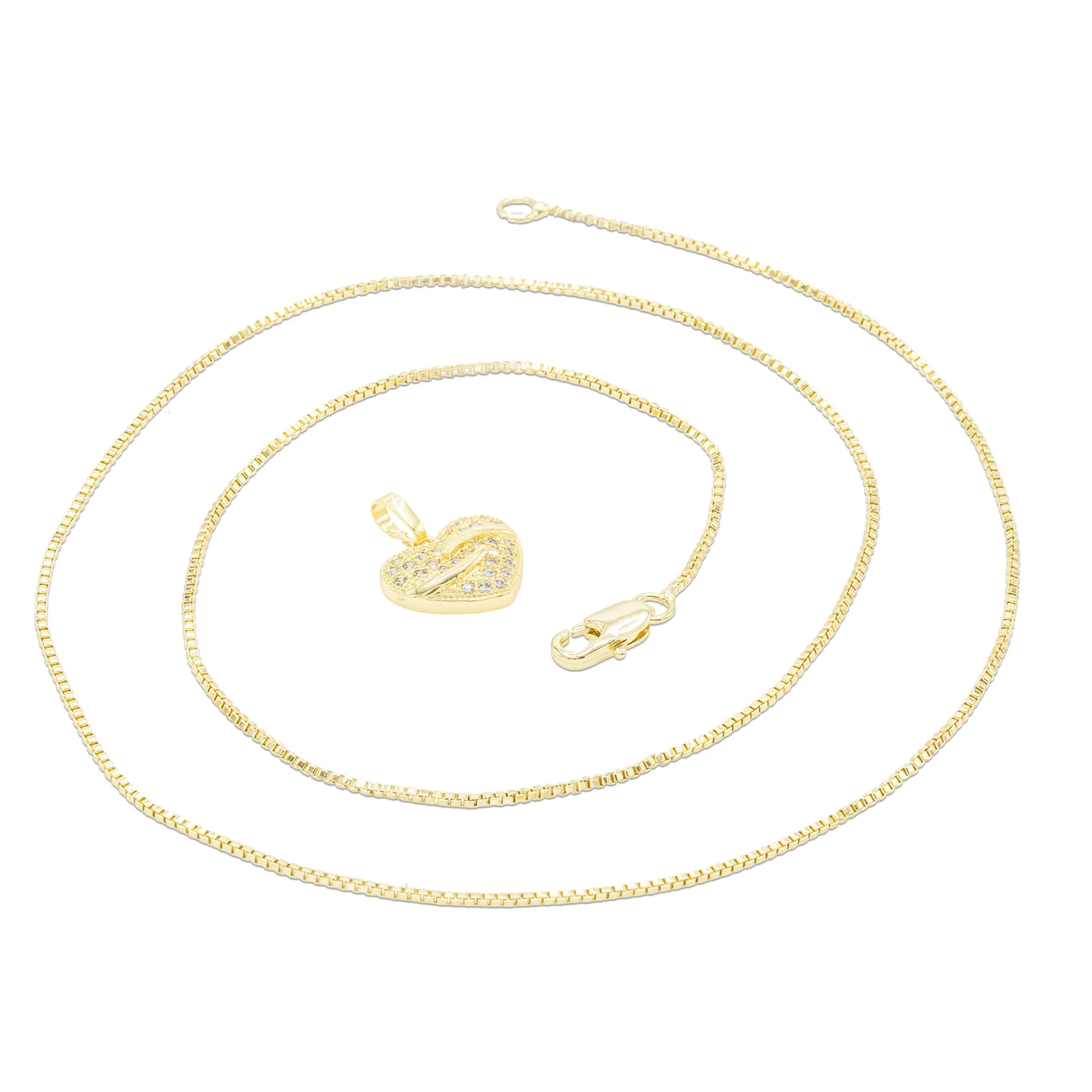 Cubic Zirconia 14K Gold Filled Heart Pendant Necklace Set