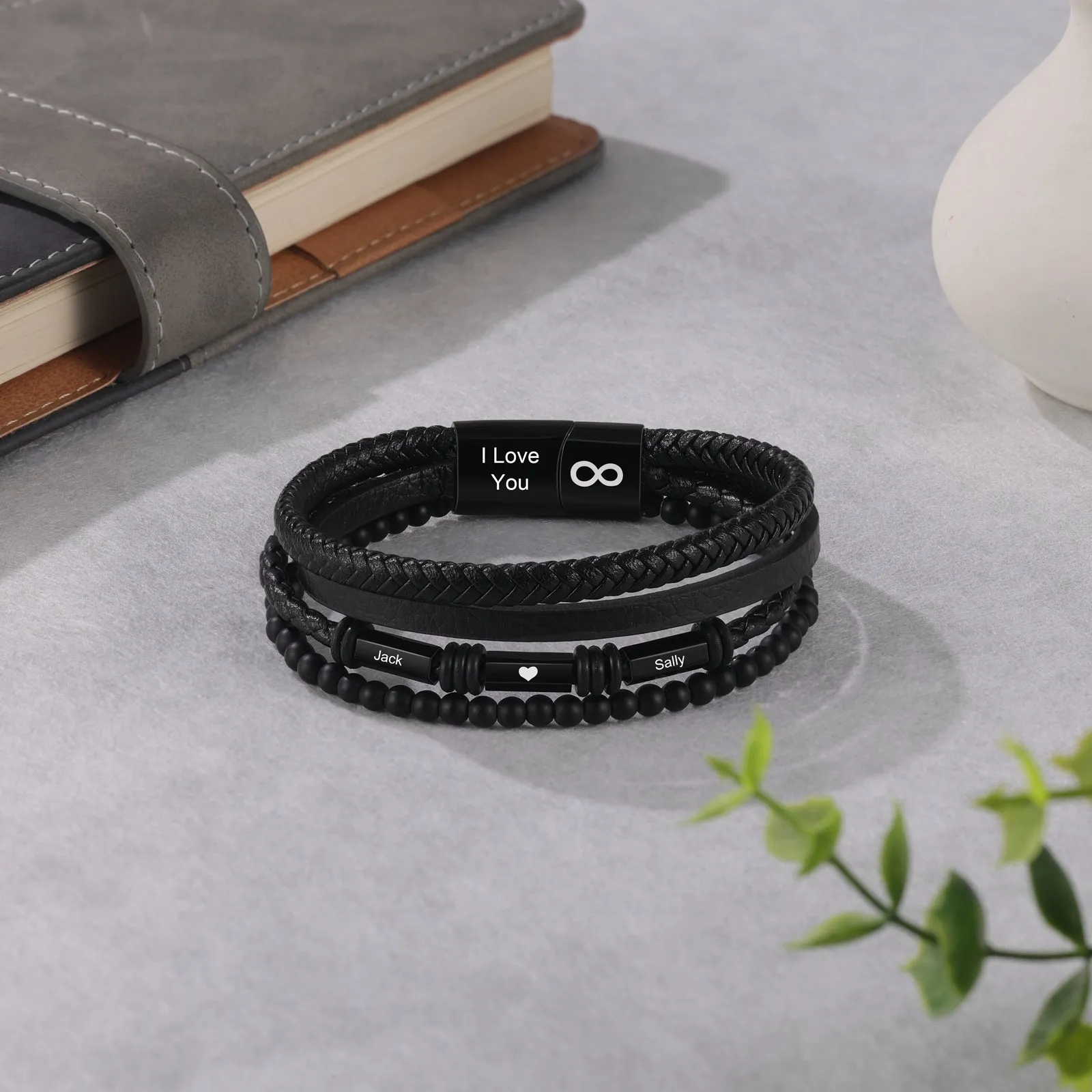 Custom Name Leather Bracelet-Engraved Bracelet For Him