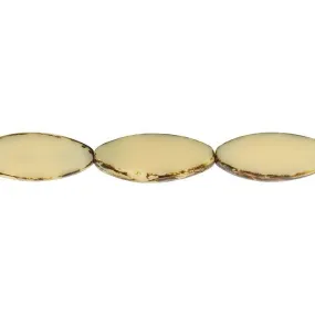 Czech Glass 21 x 8mm Opaque Ivory Picasso Pointed Oval Bead Strand by Raven's Journey
