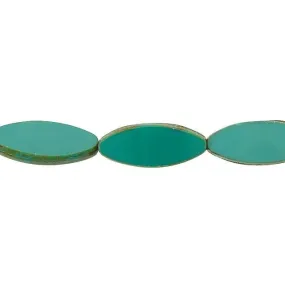 Czech Glass 21 x 8mm Opaque Turquoise Green Picasso Pointed Oval Bead Strand by Raven's Journey