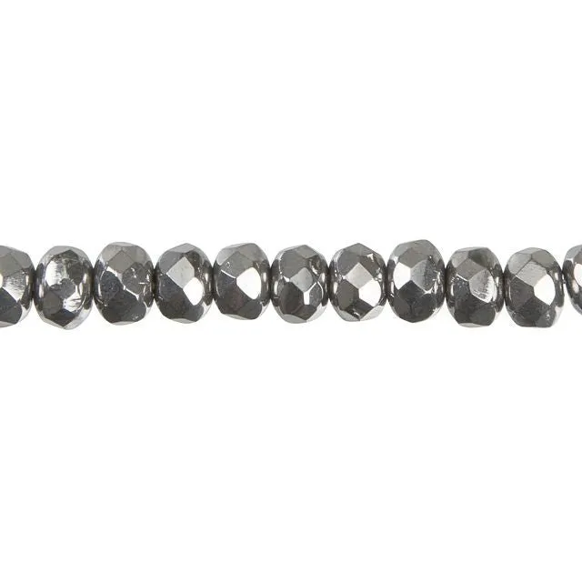 Czech Glass 3x5mm Opaque Chrome Faceted Roundel Bead Strand by Raven's Journey
