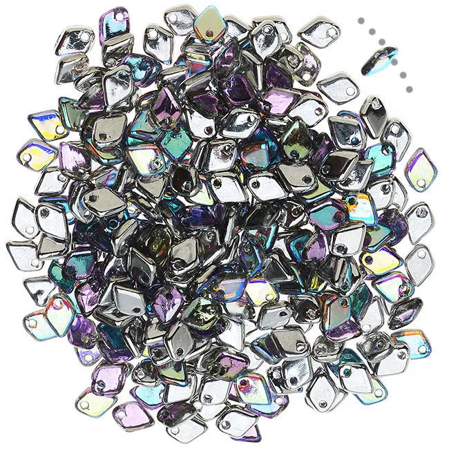 Czech Glass, Dragon Scale Beads 1.5x5mm, Silver Rainbow (9.5 Gram Tube)