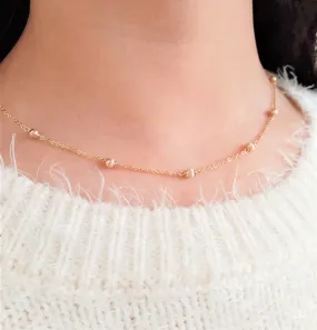 Dainty Gold Beaded Choker Necklace - Corrugated Cut
