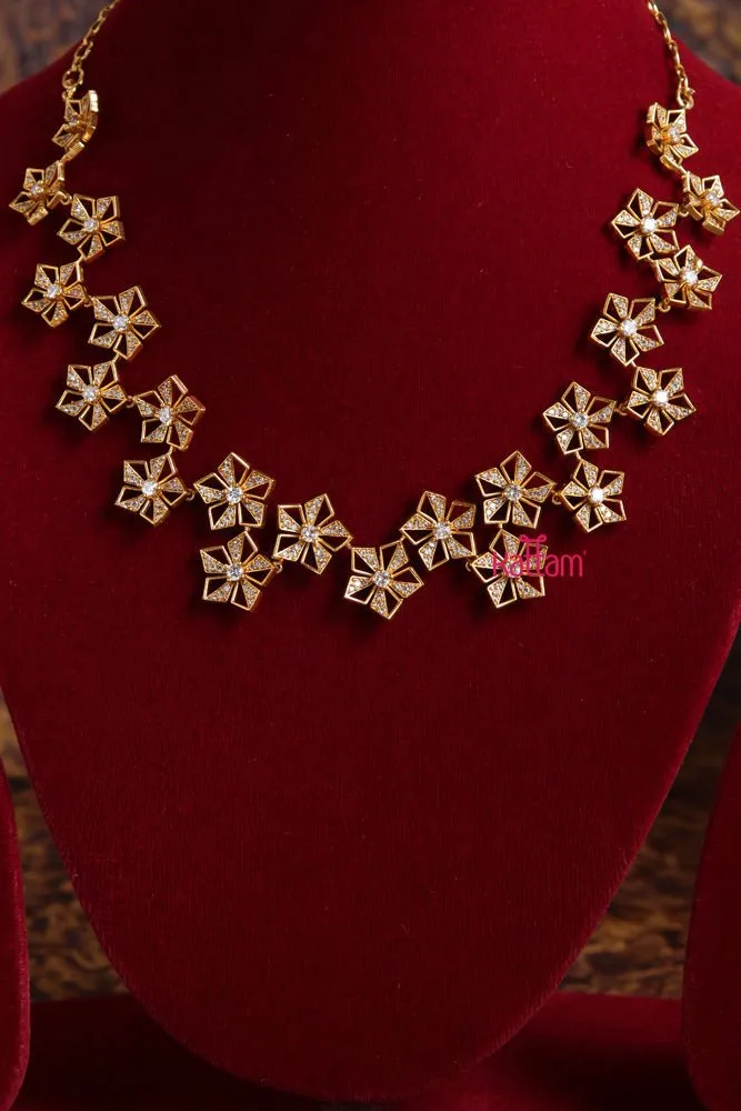 Double Line White Stone Floral Choker