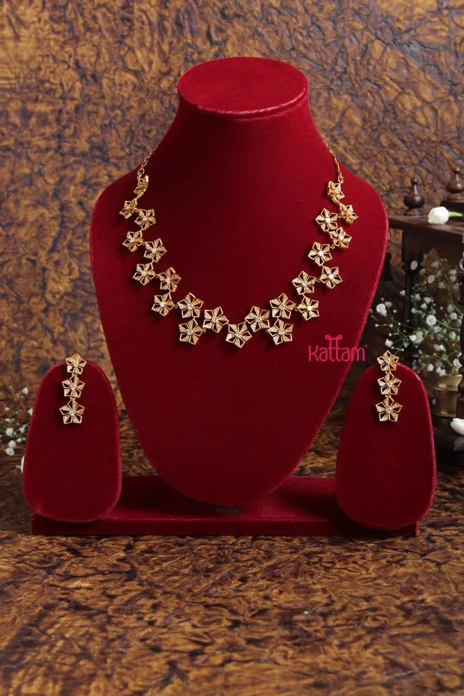 Double Line White Stone Floral Choker