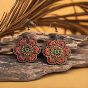 Embroidery Floral Essence Wooden Earrings