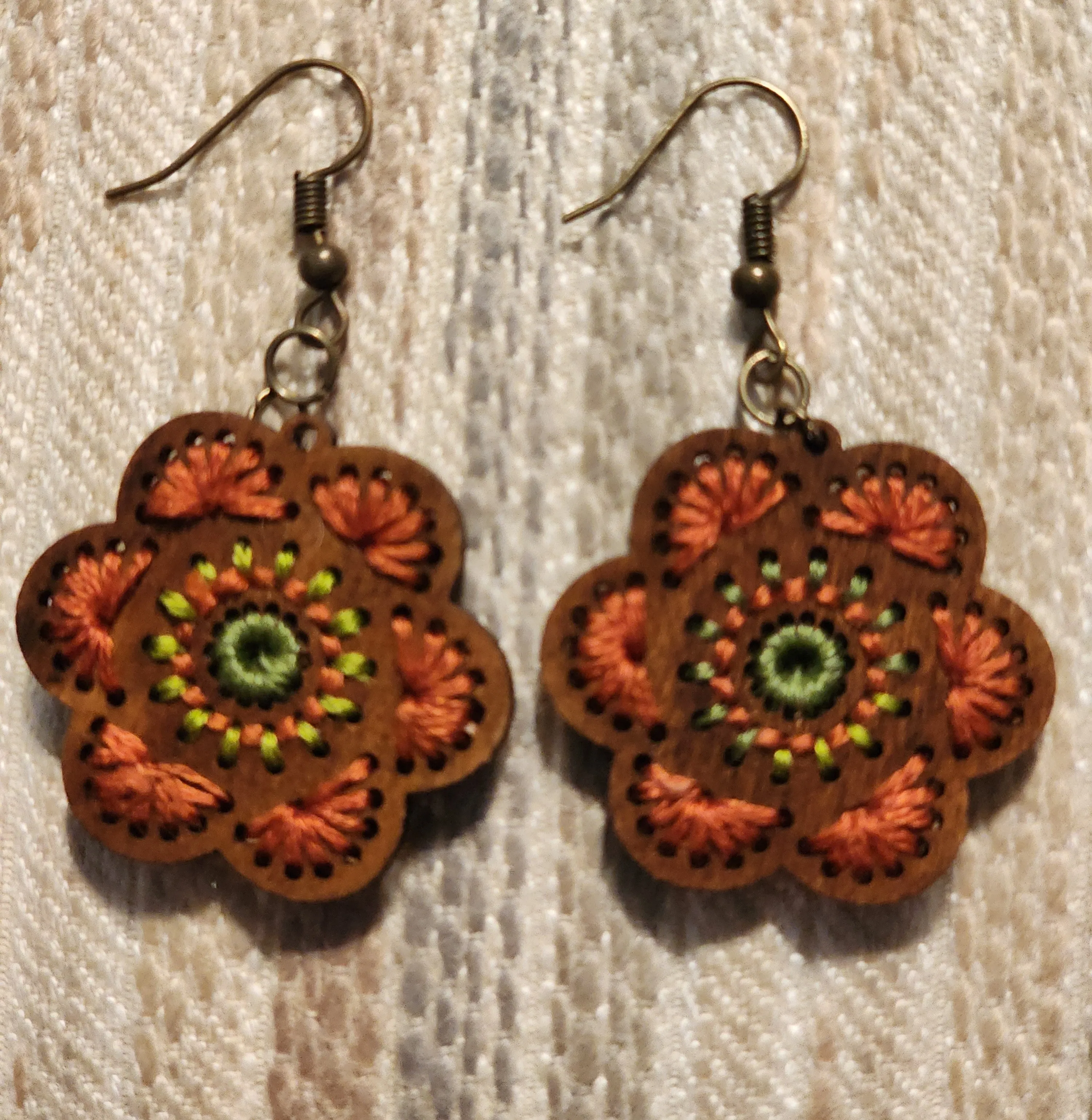 Embroidery Floral Essence Wooden Earrings