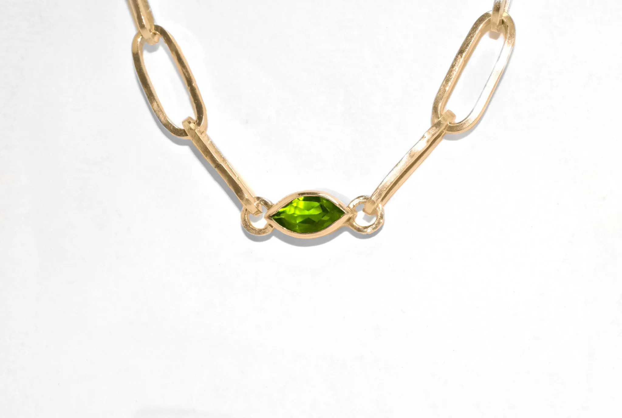 Ester | Handmade 14k Yellow Gold East to West Marquise Gemstone Paperclip Chain Bracelet | Diamond & Birthstone