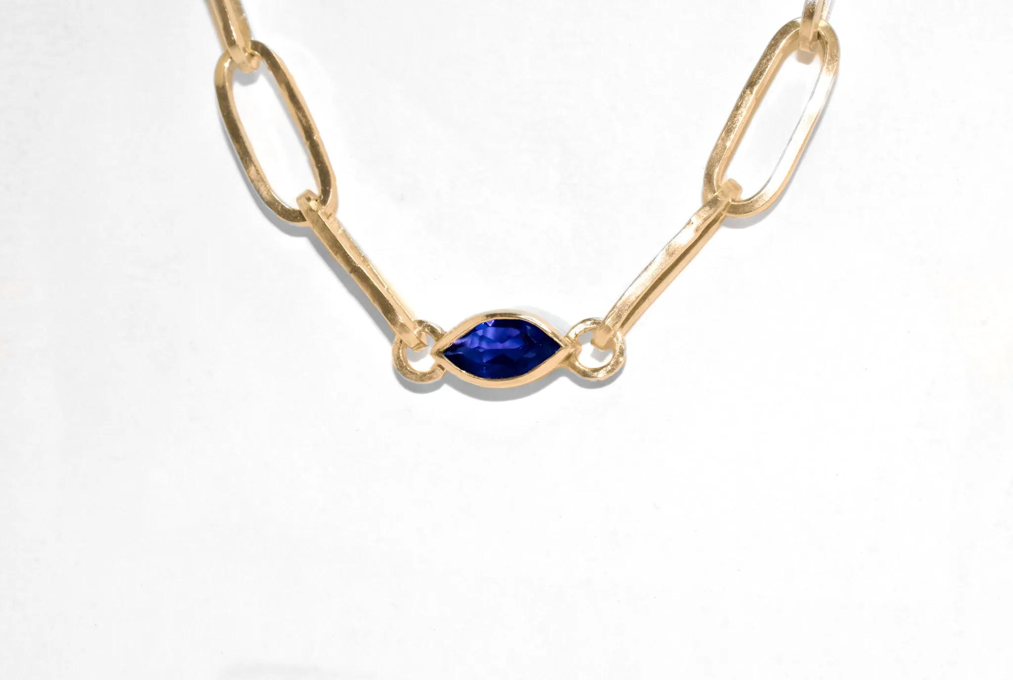 Ester | Handmade 14k Yellow Gold East to West Marquise Gemstone Paperclip Chain Bracelet | Diamond & Birthstone