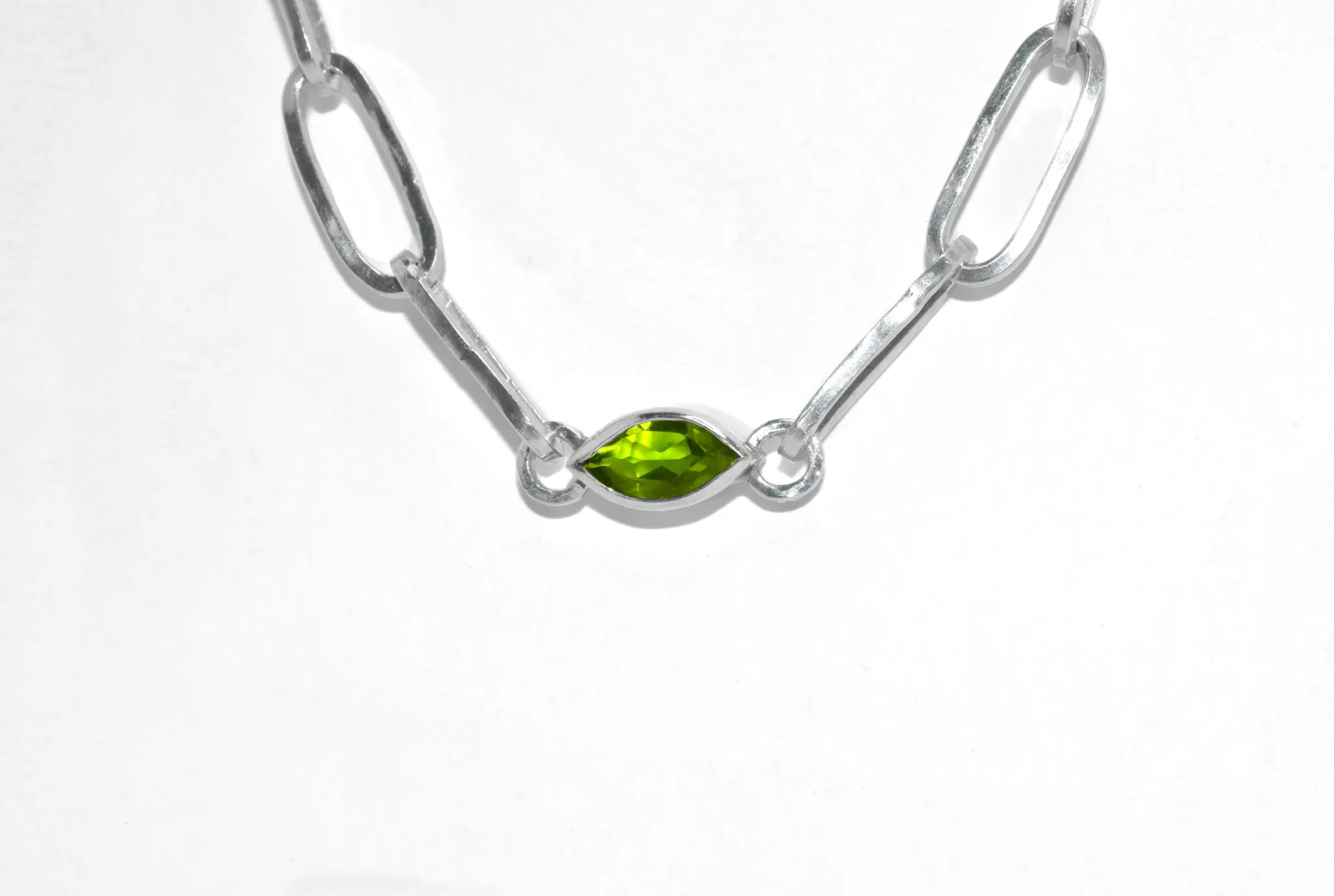 Ester | Handmade Sterling Silver East to West Marquise Gemstone Paperclip Chain Bracelet | Diamond & Birthstone