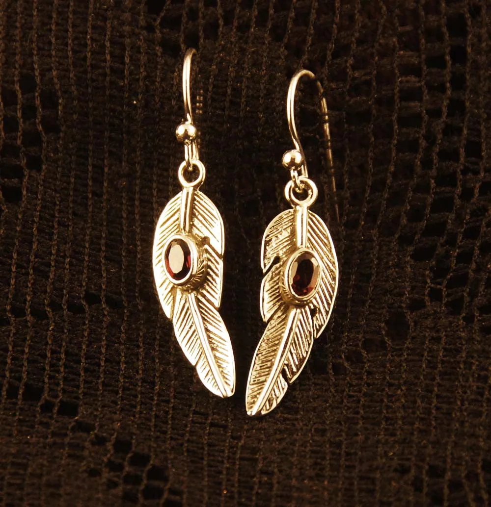 Feather Earrings with Gemstone