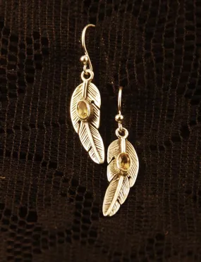 Feather Earrings with Gemstone