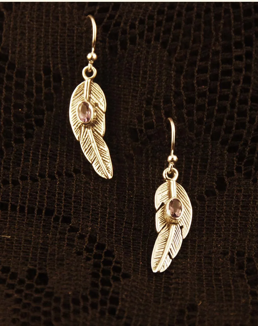 Feather Earrings with Gemstone
