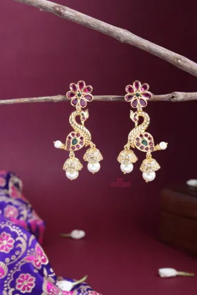 Floral Peacock Drop Earring