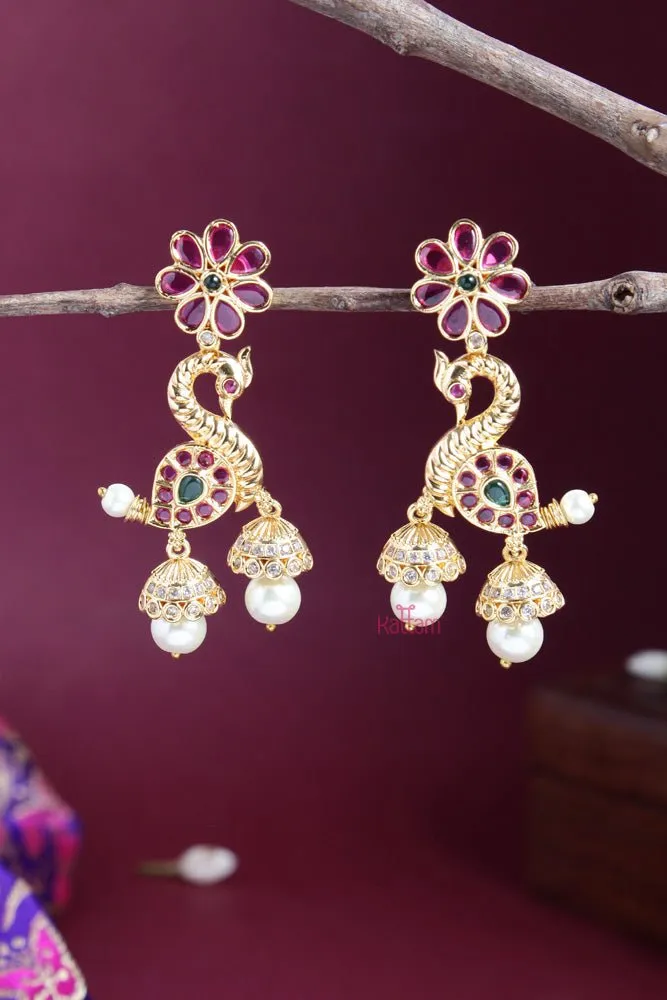 Floral Peacock Drop Earring