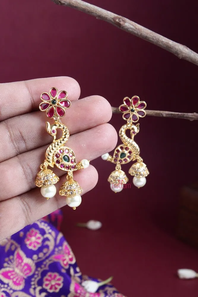 Floral Peacock Drop Earring