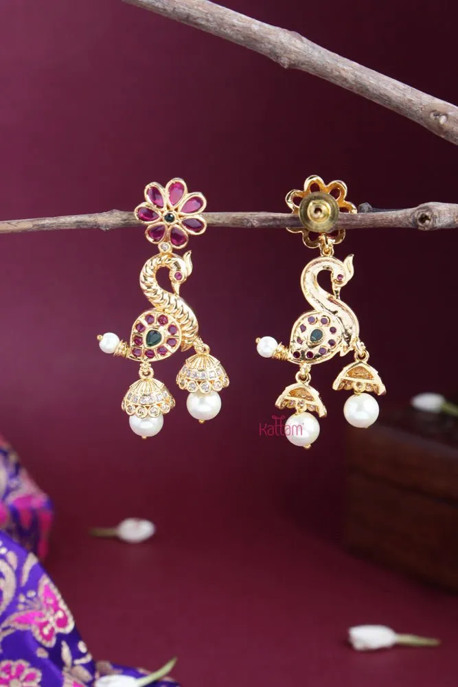 Floral Peacock Drop Earring