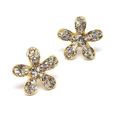 Flower Rhinestone Crystal Fashion Stud Earrings Gold