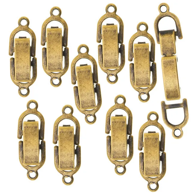 Fold-Over Lever Clasp, For Bracelets 18x6mm, Antiqued Brass (10 Pieces)
