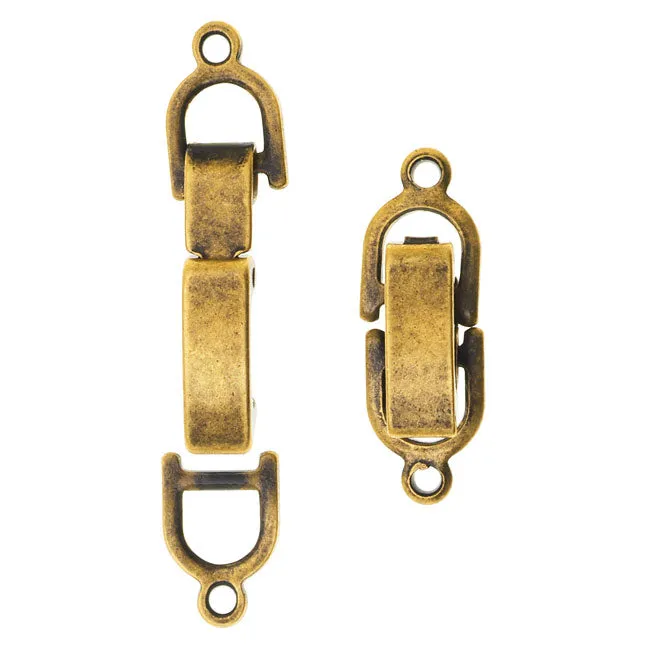 Fold-Over Lever Clasp, For Bracelets 18x6mm, Antiqued Brass (10 Pieces)