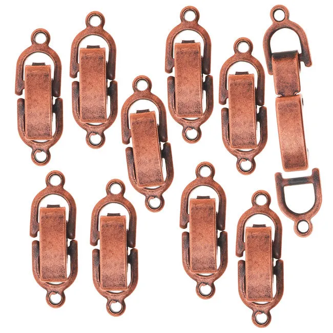 Fold-Over Lever Clasp, For Bracelets 18x6mm, Antiqued Copper (10 Sets)