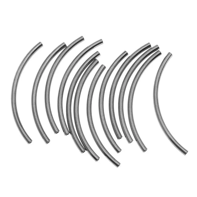 Gun Metal Plated Curved Noodle Tube Beads 2mm x 38mm (12 pcs)