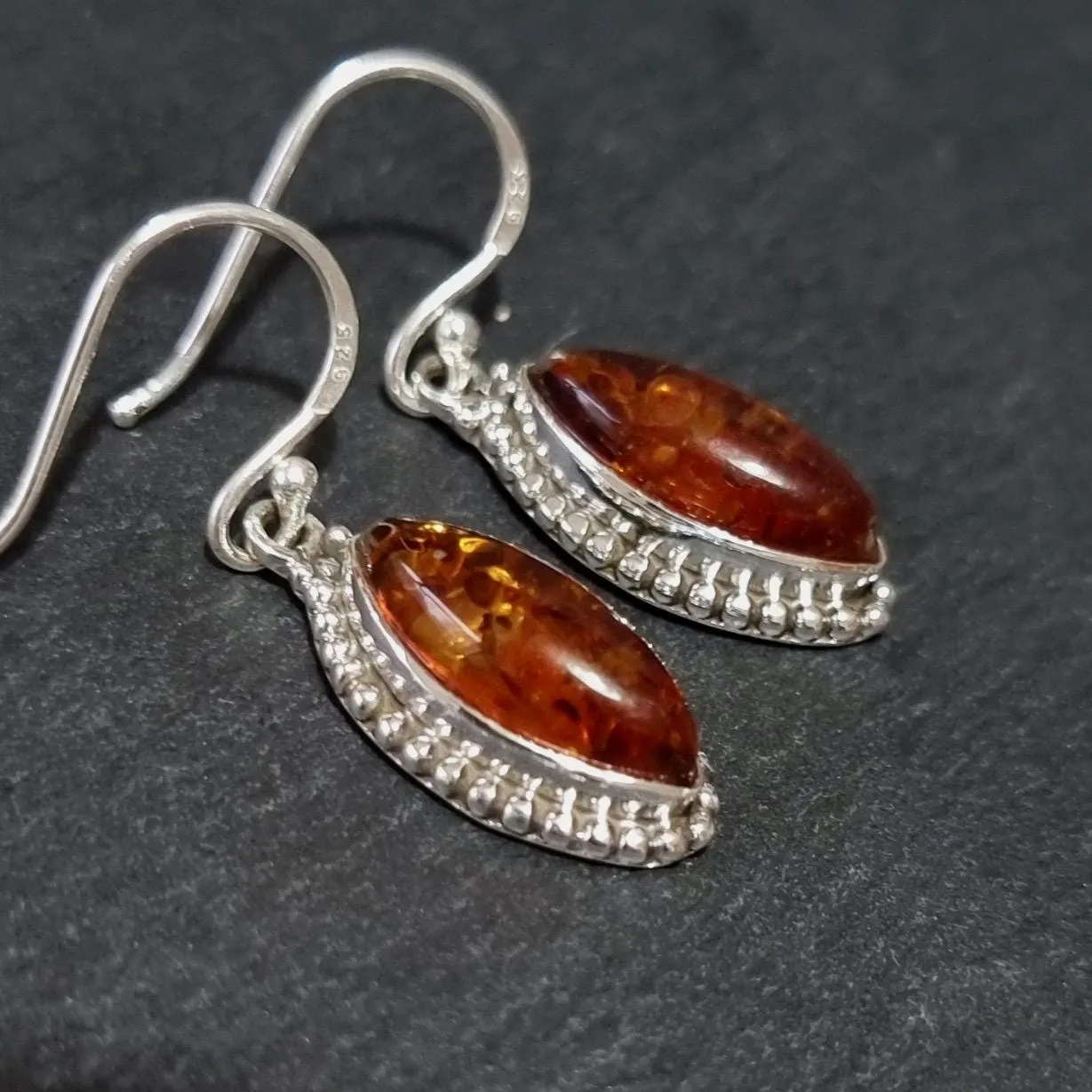 Large Boho Marquis Baltic Amber Dangle Earrings, AMBE8