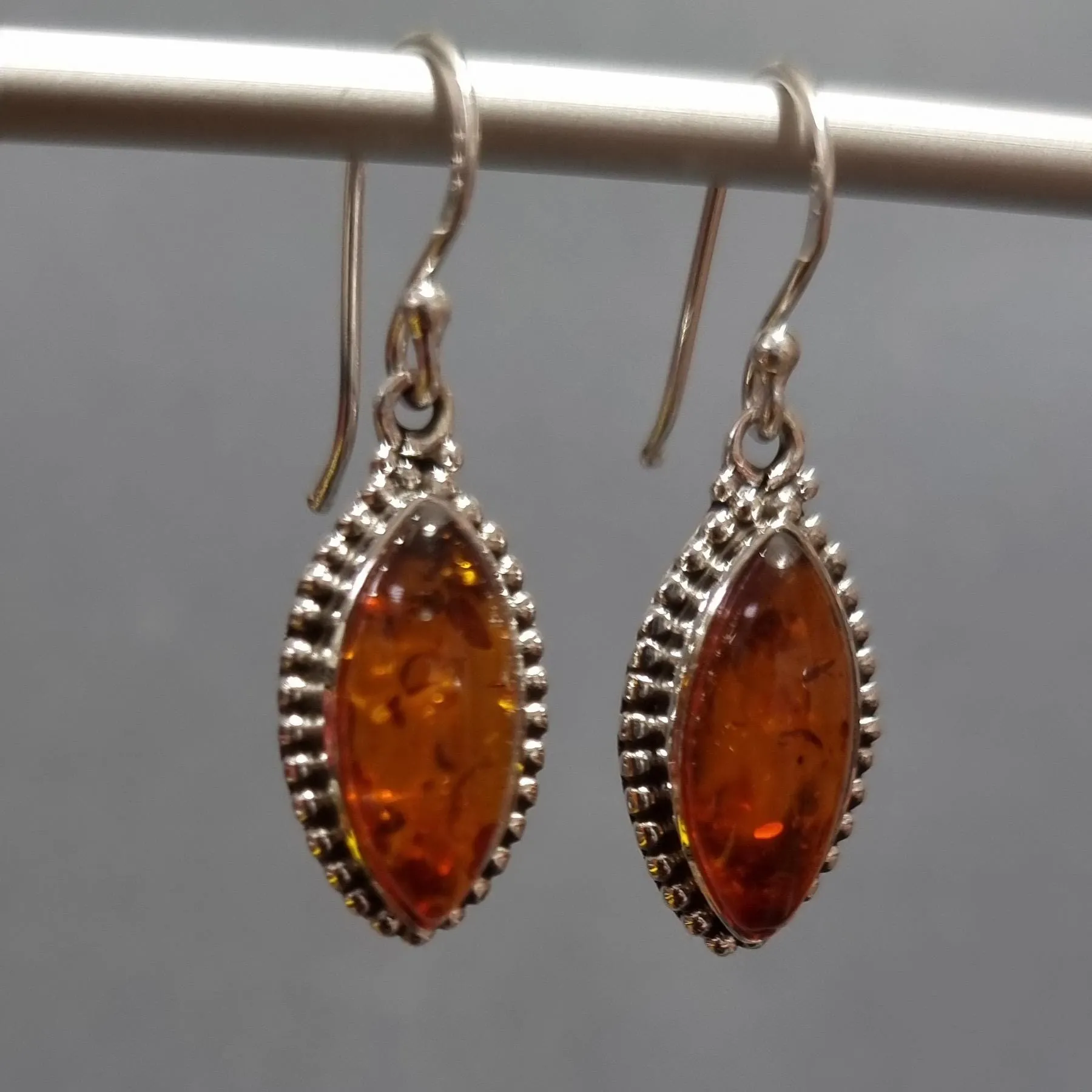 Large Boho Marquis Baltic Amber Dangle Earrings, AMBE8
