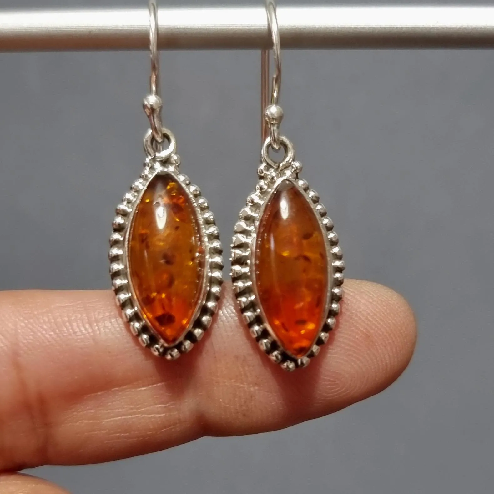 Large Boho Marquis Baltic Amber Dangle Earrings, AMBE8