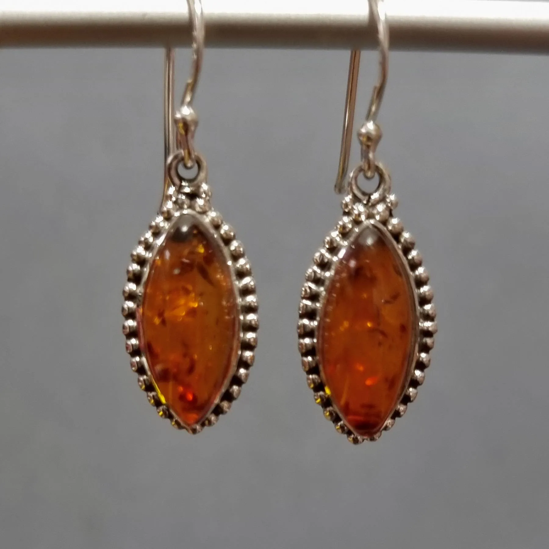 Large Boho Marquis Baltic Amber Dangle Earrings, AMBE8