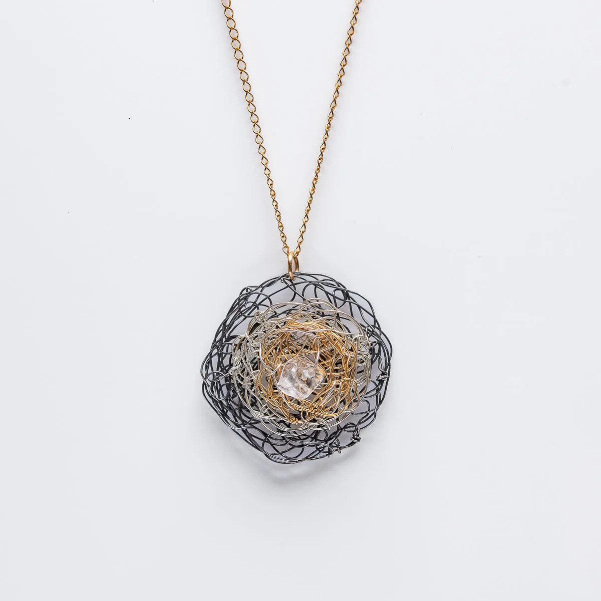 Layered Tri Metal Herkimer Diamond Pendant