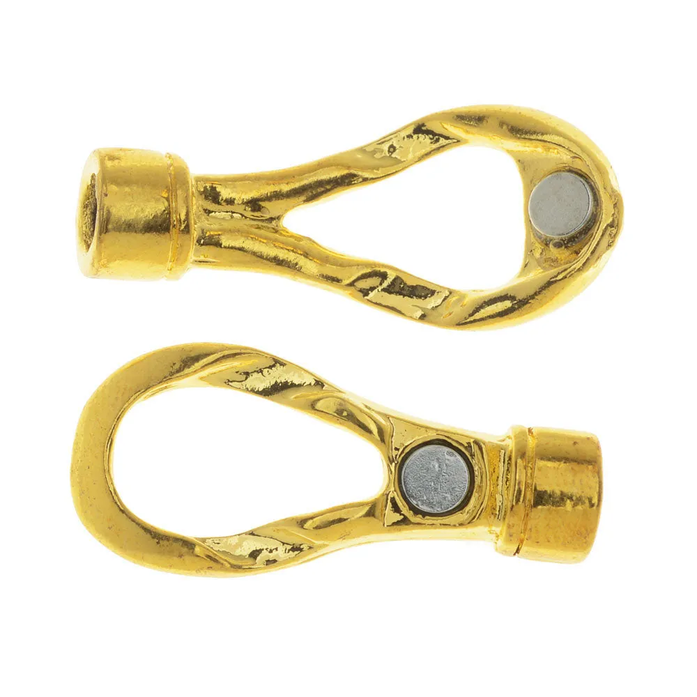 Magnetic Clasps, Twist Design 38x13mm, Fits 4mm Round Cord, Gold Tone (1 Set)