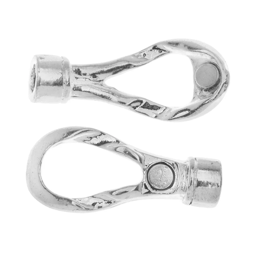 Magnetic Clasps, Twist Design 38x13mm, Fits 4mm Round Cord, Platinum Tone (1 Set)