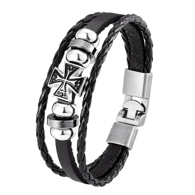 Men's Handmade Retro Woven Charm Leather Bracelet