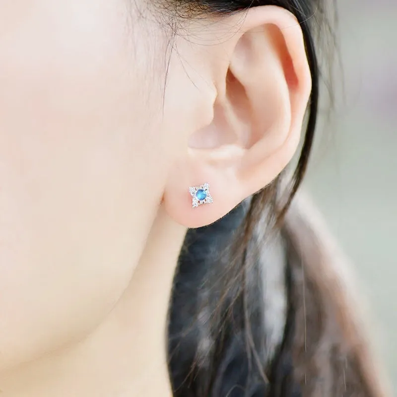 Moonstone Stud Earrings June Birthstone Jewelry White Gold Plated Sterling Silver Accessories Women