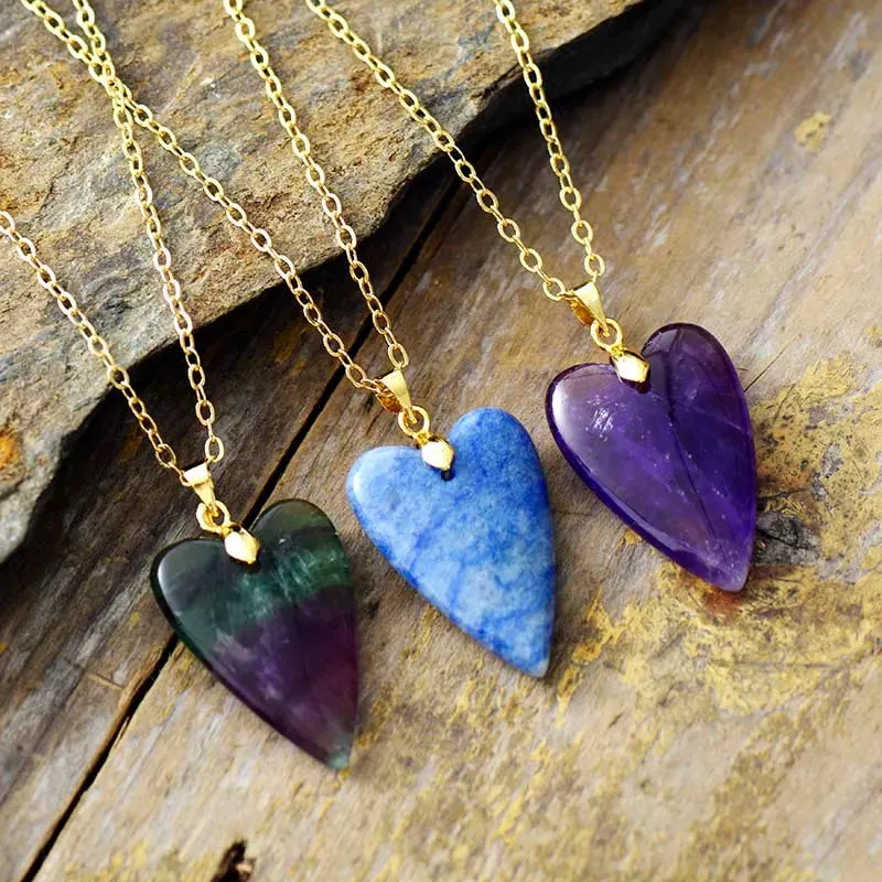 Natural Gemstone Heart Pendant Choker