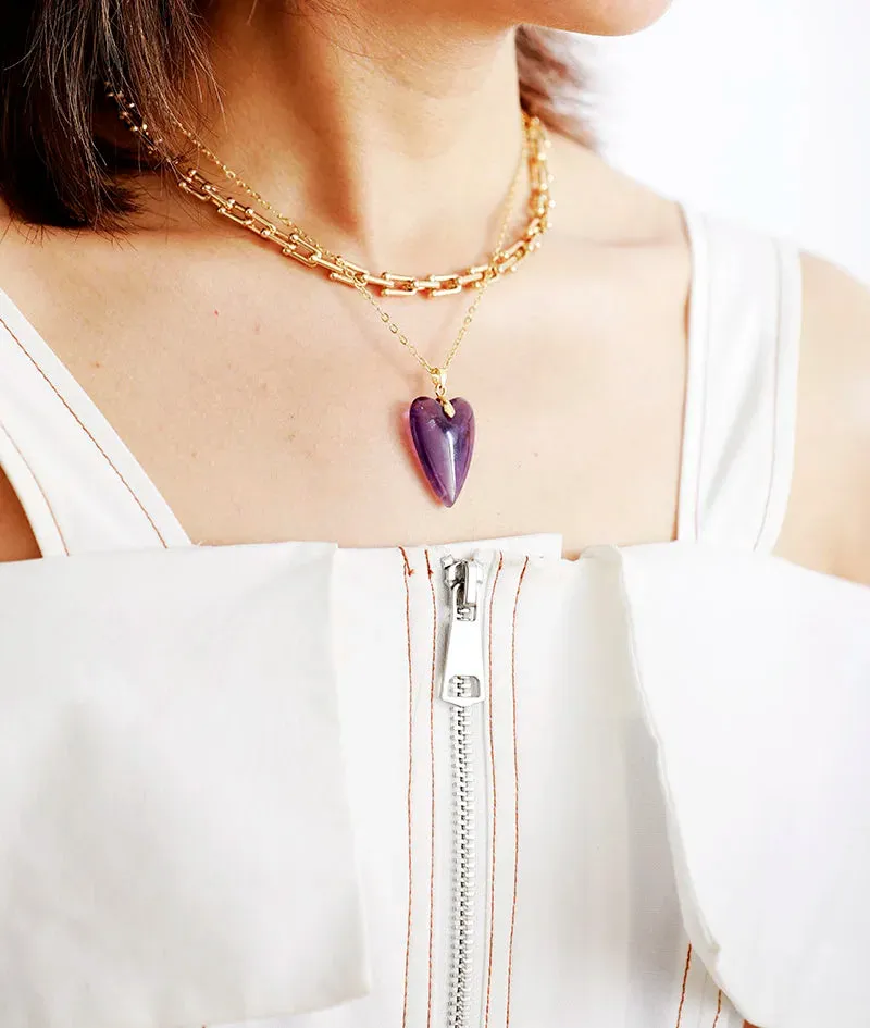 Natural Gemstone Heart Pendant Choker