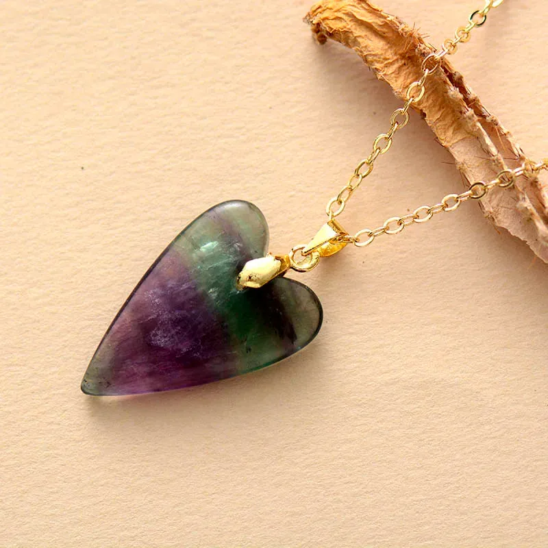 Natural Gemstone Heart Pendant Choker