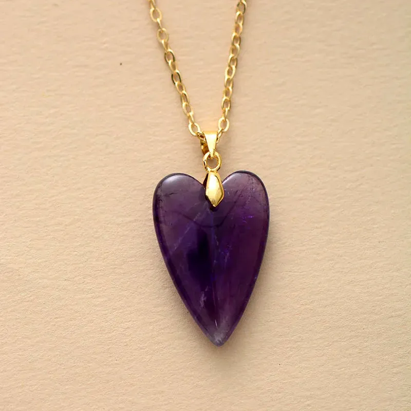Natural Gemstone Heart Pendant Choker