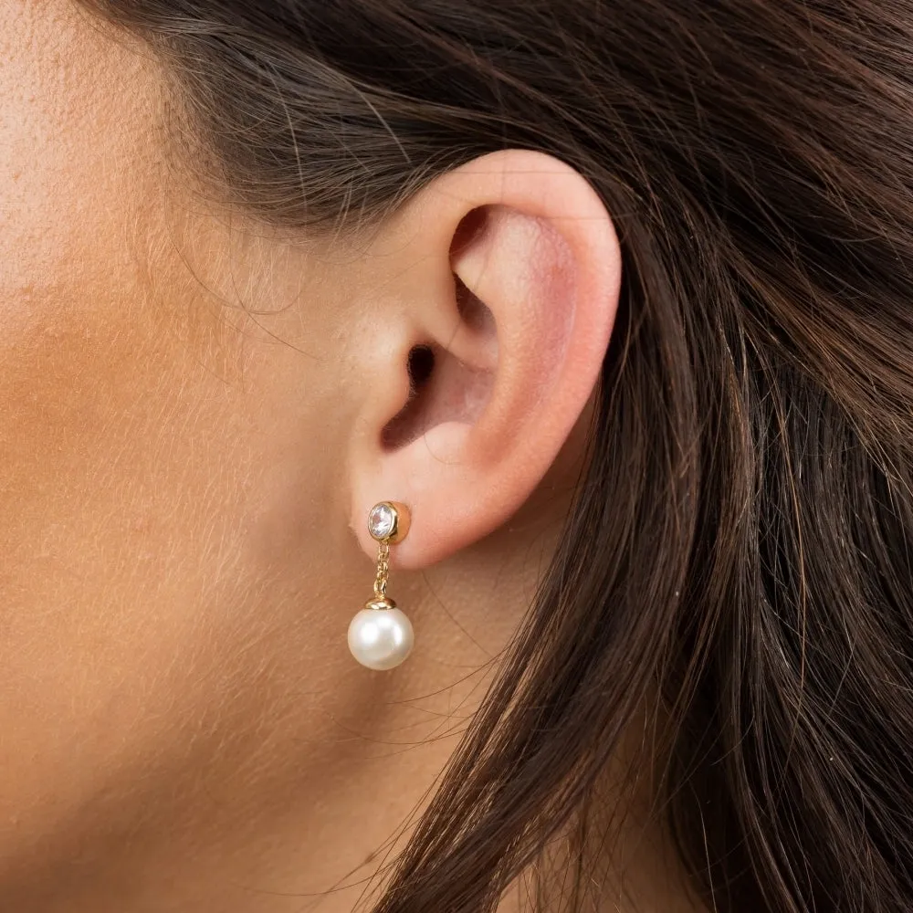Pearl Drop Stud Earrings - Gold - SPG-410