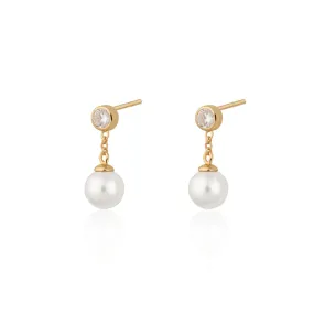 Pearl Drop Stud Earrings - Gold - SPG-410