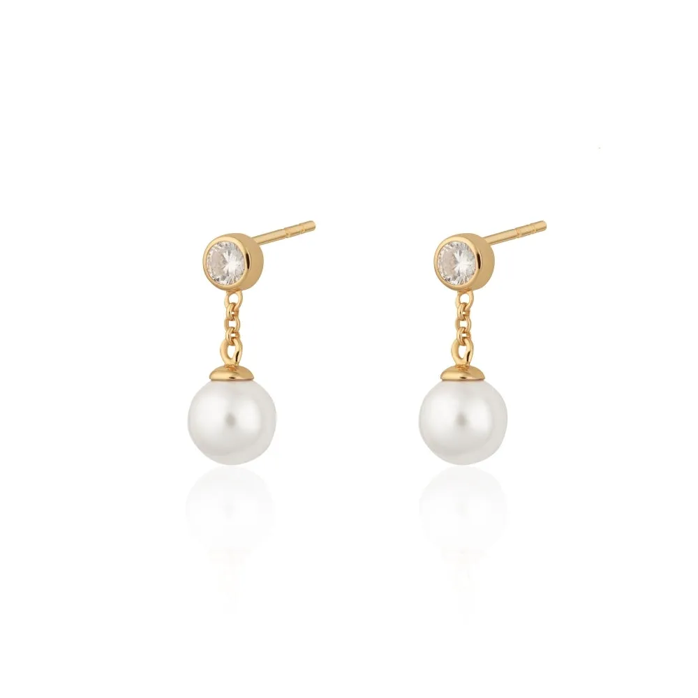 Pearl Drop Stud Earrings - Gold - SPG-410