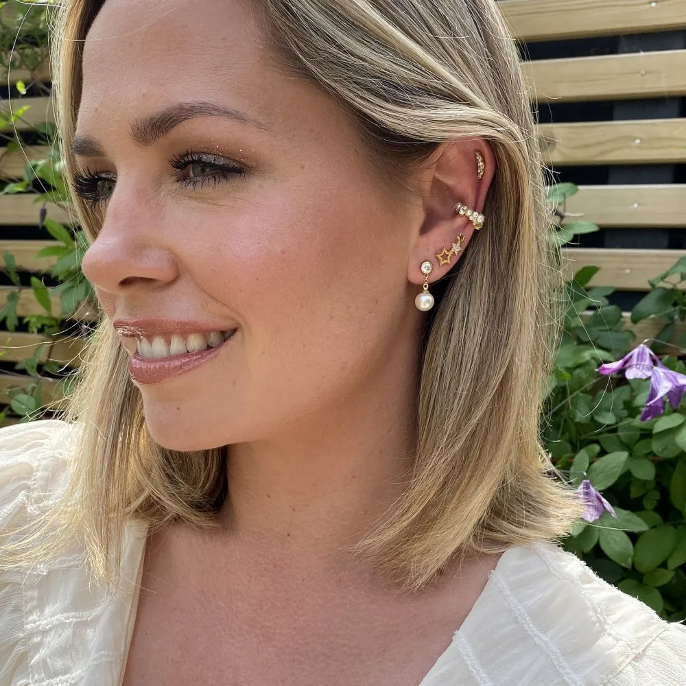 Pearl Drop Stud Earrings - Gold - SPG-410