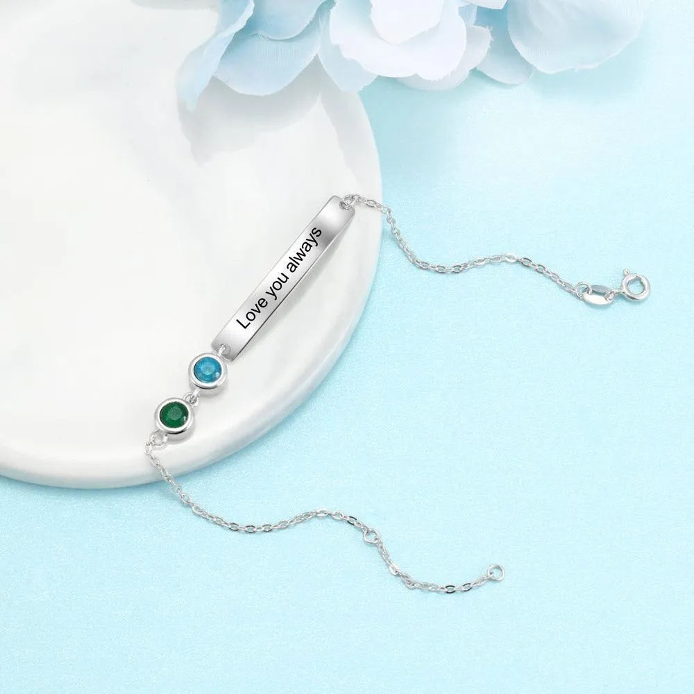 Personalized Bar Bracelets & Bangles with 2 Birthstones Custom Engraved NamePlate Bracelets for Women