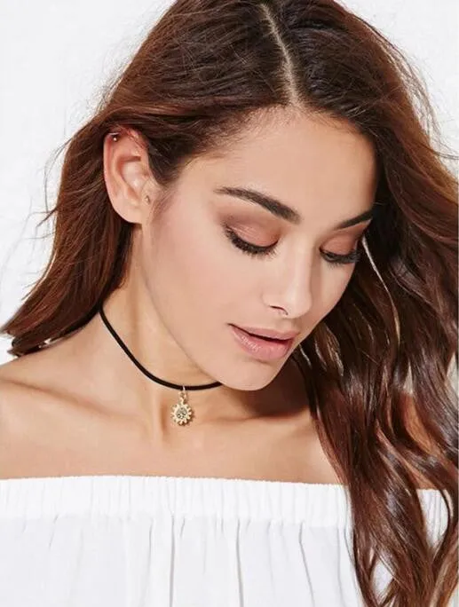 Punk Black Velvet Stripe Star Moon Sun Pendant Choker Necklace Torques Women Collar Jewelry  3 pcs set