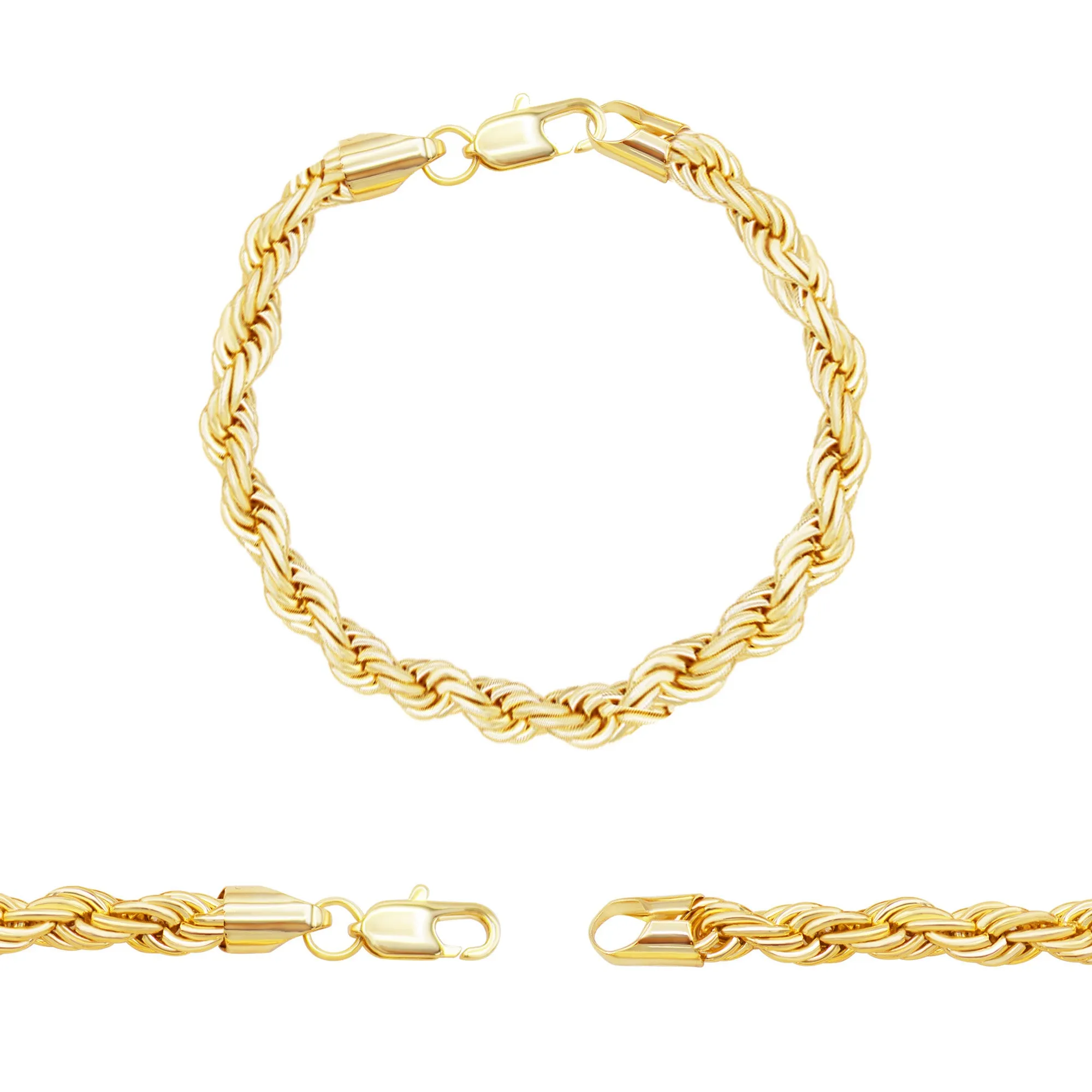 Rope Chain 14K Gold Filled Bracelet 8.5" Lobster Claw Clasp Jewelry Men 6 mm
