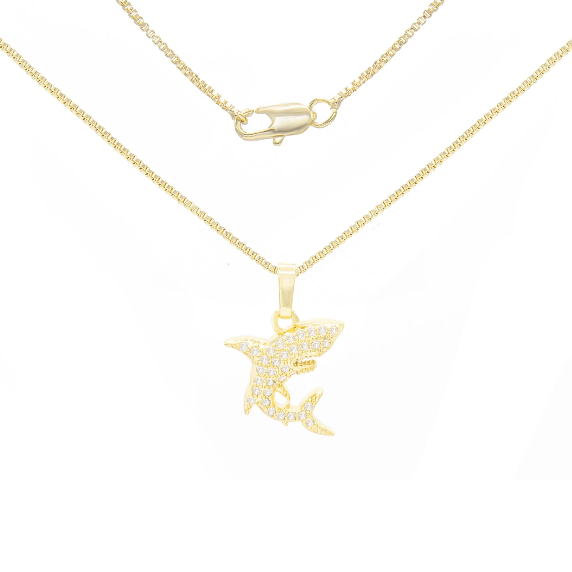 Shark Cubic Zirconia Pendant With 14K Gold Filled Necklace Set