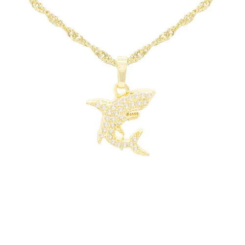 Shark Cubic Zirconia Pendant With 14K Gold Filled Necklace Set