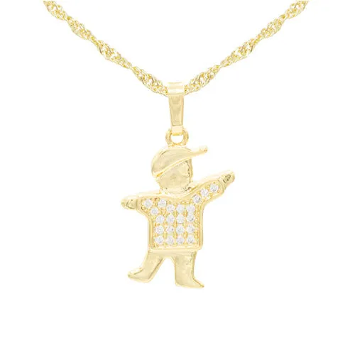 Smart Boy Cubic Zirconia Pendant With 14K Gold Filled Necklace Set